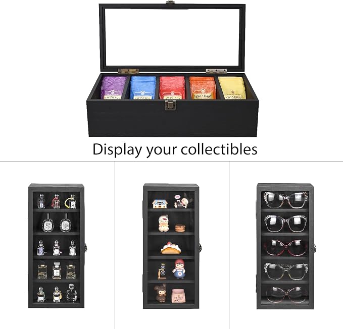 Ikee Design Wall Mounted Wooden Collectible Display Case 5 Shelf Display - Image 4