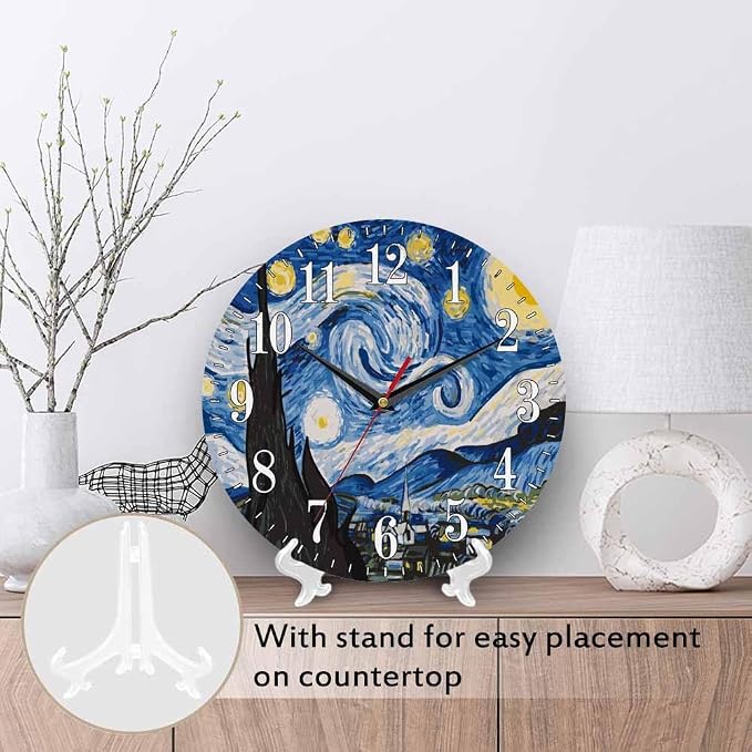 Mxocom The Starry Night Wall Clock Art Oil Painting Moon Mountain Village Van - Image 3