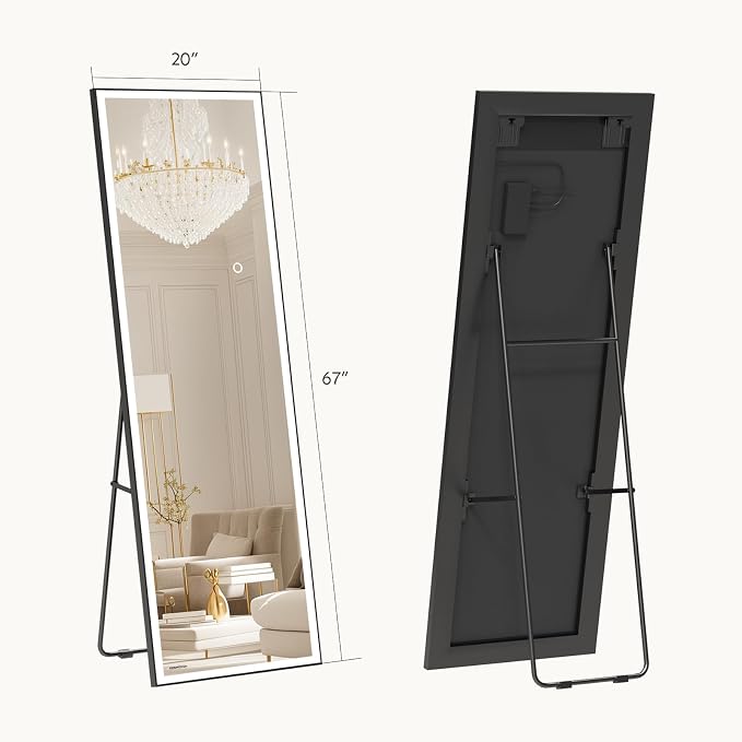 Kosmonia 67x20 Full Length Mirror, Dimmable 3 Color LED Light w/Light Memory - Image 2