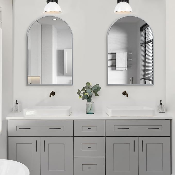 24" x 32" Silver Arched Mirror, Arch Wall Mirror, Metal Frame Black Bathroom - Image 6