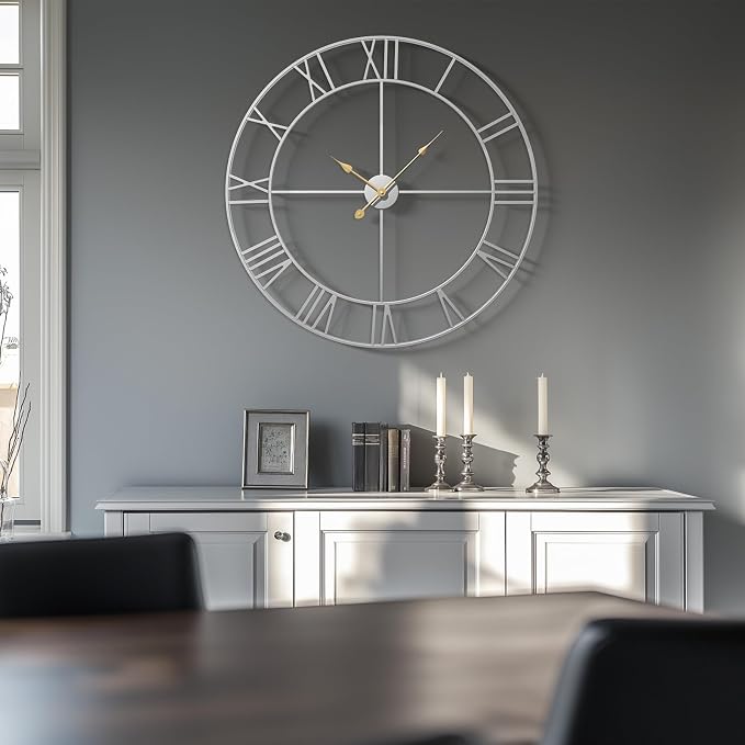Cuspin 30 Inch Large Wall Clock, Modern Silver Metal Big Decorative Wall Clock - Image 2