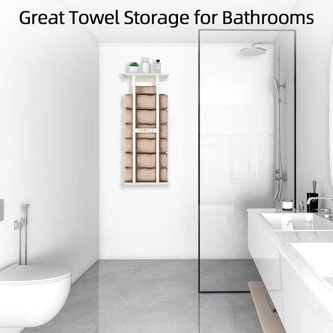 STWWO Wall Towel Rack for Rolled Towels, Towel Storage for Small Bathroom Can - Image 3