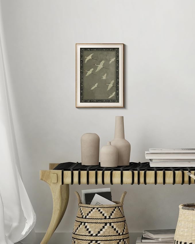 VIYYIEA Framed Wall Art for Living Room, Cranes Canvas Prints, Vintage Home - Image 7