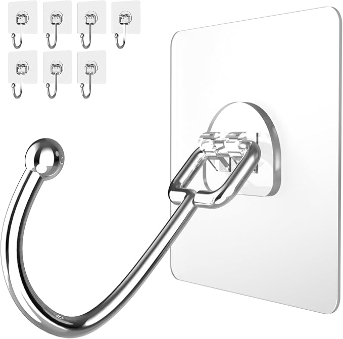 Latoxcaa Large Adhesive Hooks 8-Pack, Heavy Duty 44lb Wall Hooks by Latoxcaa-SpaceMaster