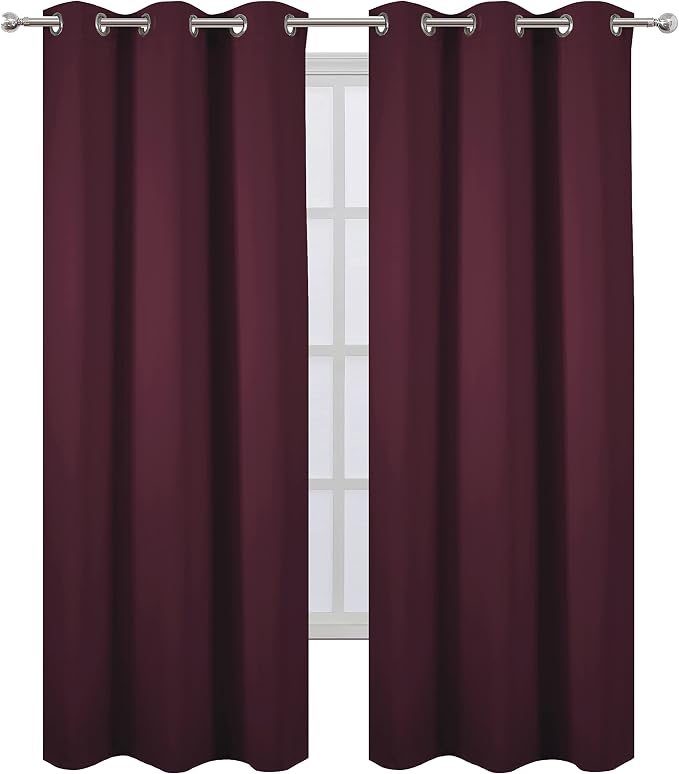 LEMOMO Burgundy Red Thermal Blackout Curtains/42 x 95 Inch/Set of 2 Panels Room - Image 2