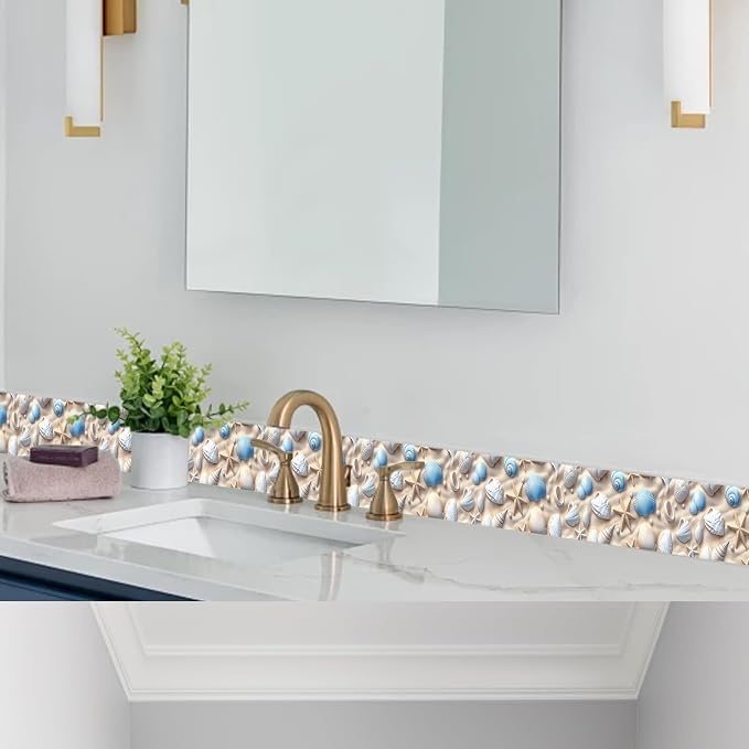 HOMETITUTE Wallpaper Border Peel and Stick Coastal Seashell Texture Decorative - Image 5