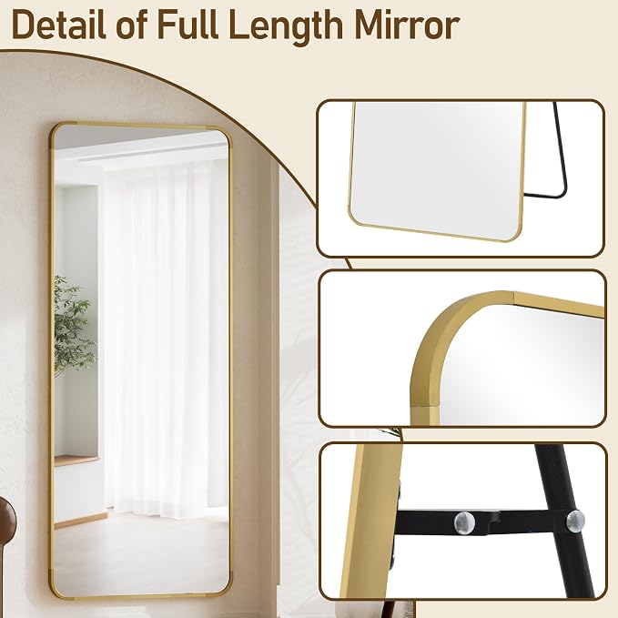 BEAUTYPEAK Gold Full Length Mirror, Suitable - Image 4