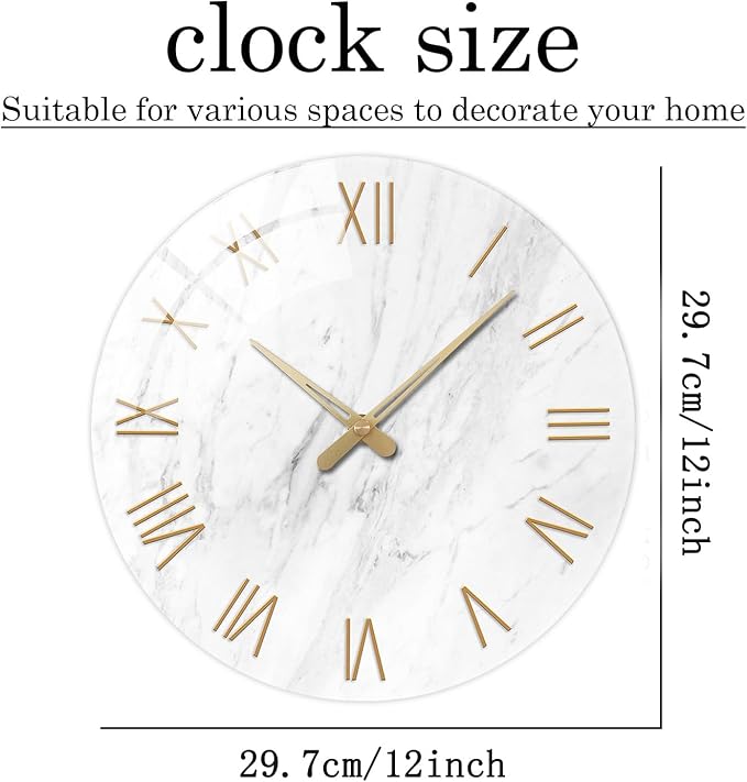 White Small Wall Clocks Battery Operated Marble Analog Clock - Image 5