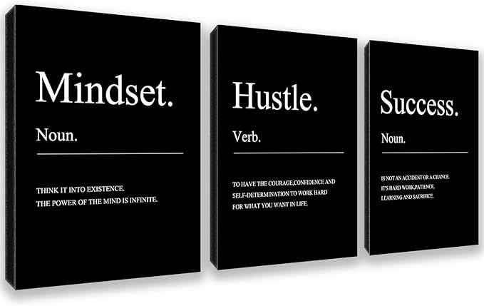 Black Motivational Mindset Wall Decor Canvas Wall Art Hustle Posters Prints by Kuiluuye