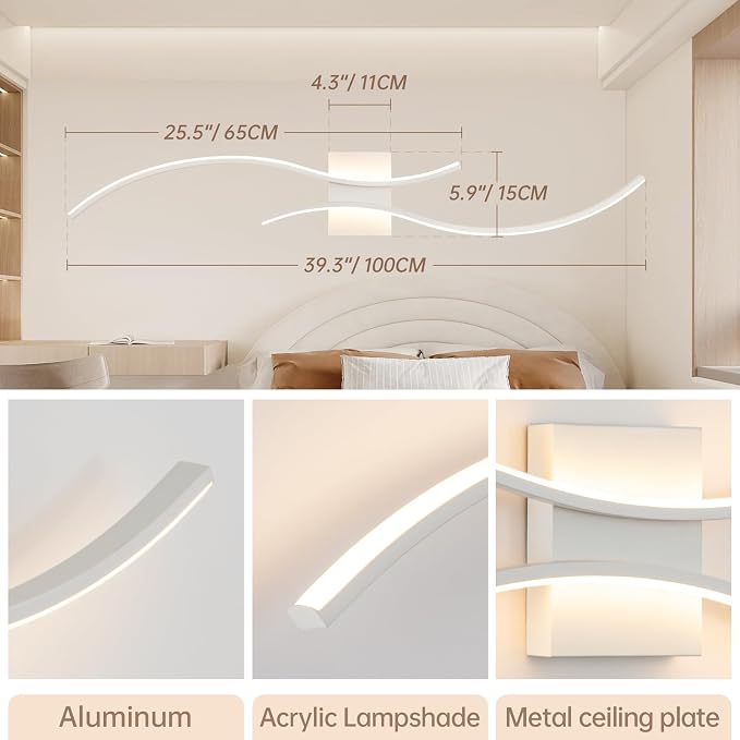 CANEOE Modern Wall Sconce, 39inch Wave Design Indoor Wall Lamp - Image 5