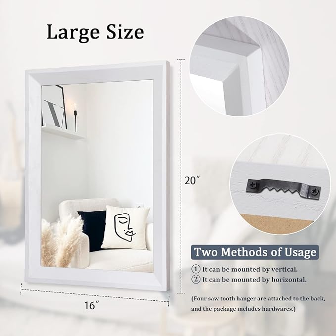 AAZZKANG Rectangular Wall Mirror Decorative Wood Framed Mirrors Large 20"x16" - Image 2