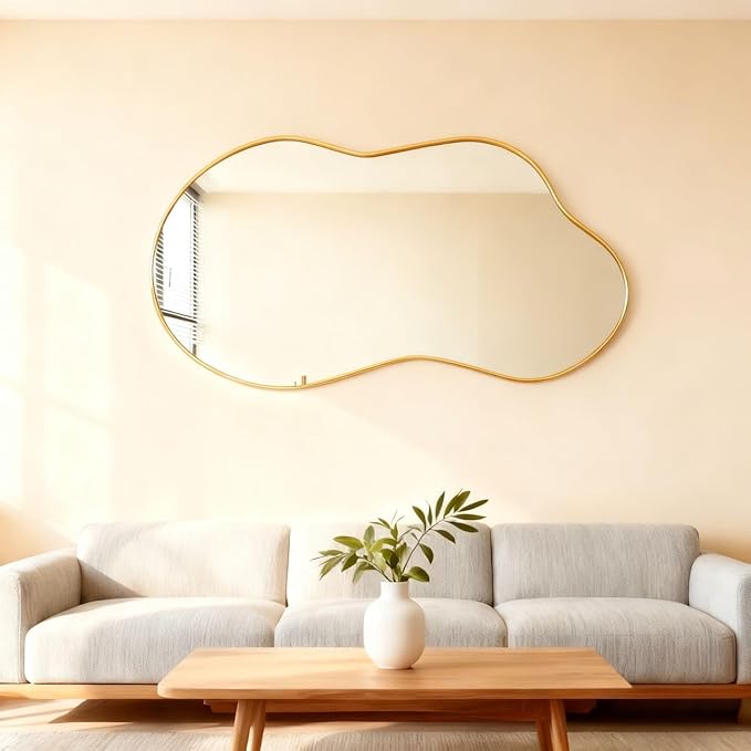 Itrue 26×46 Inch Gold Framed Irregular Tempered Glass Wall Mirror, Asymmetrical - Image 5