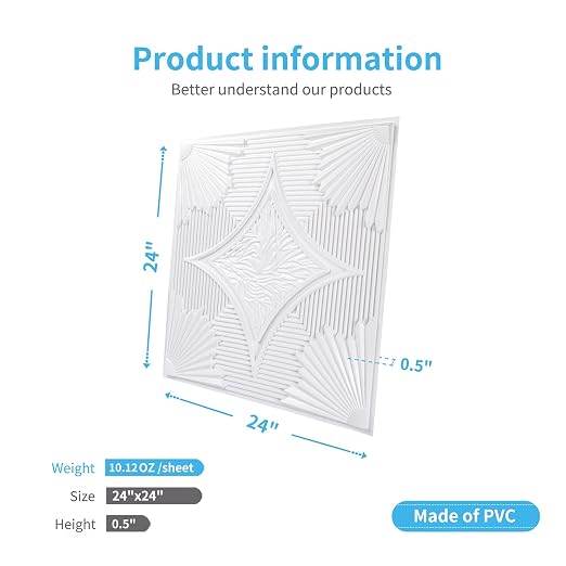 Art3d Drop Ceiling Tiles 24x24 in White, 3D Wainscoting Panels Glue Up 2x2 - Image 3