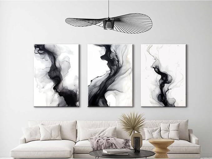 Black White Abstract Wall Art Decor Set of 3 Modern Wall Art Minimalist Canvas - Image 6