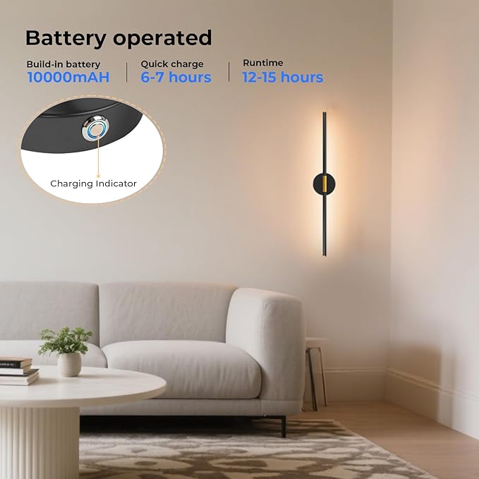 GvvooHome 28.3" Battery Operated Wall Sconces Set of 2, 360°Rotation - Image 4