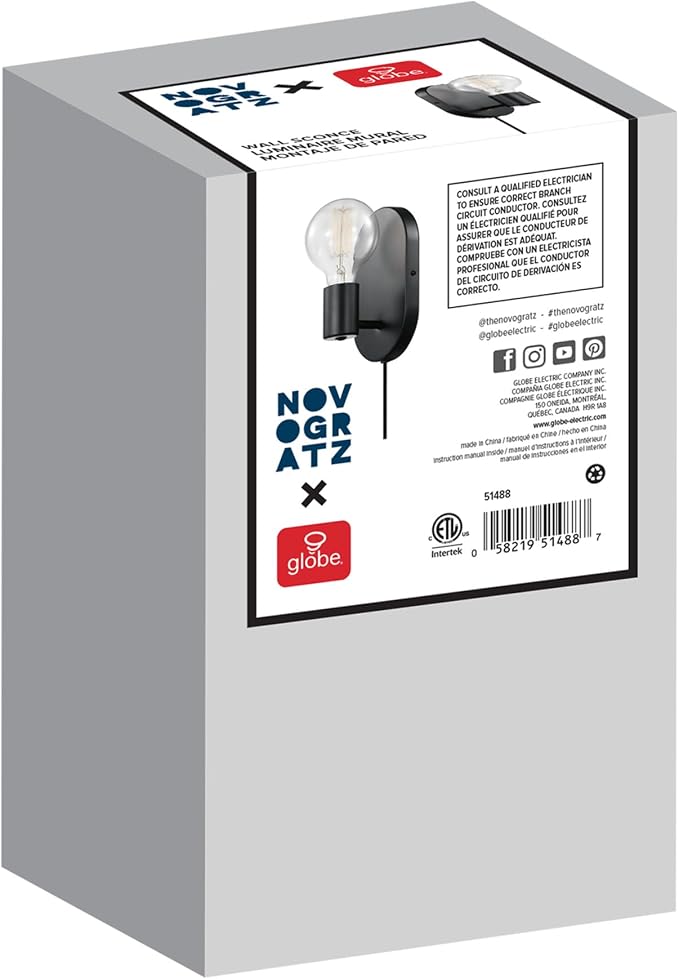 Globe Electric x Novogratz 51488 1-Light Plug-in or Hardwire Wall Sconce - Image 8