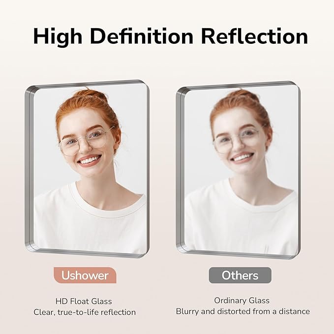 USHOWER Brushed Nickel Bathroom Mirrors 24"x36" 2 Pack, Rounded Corner - Image 2