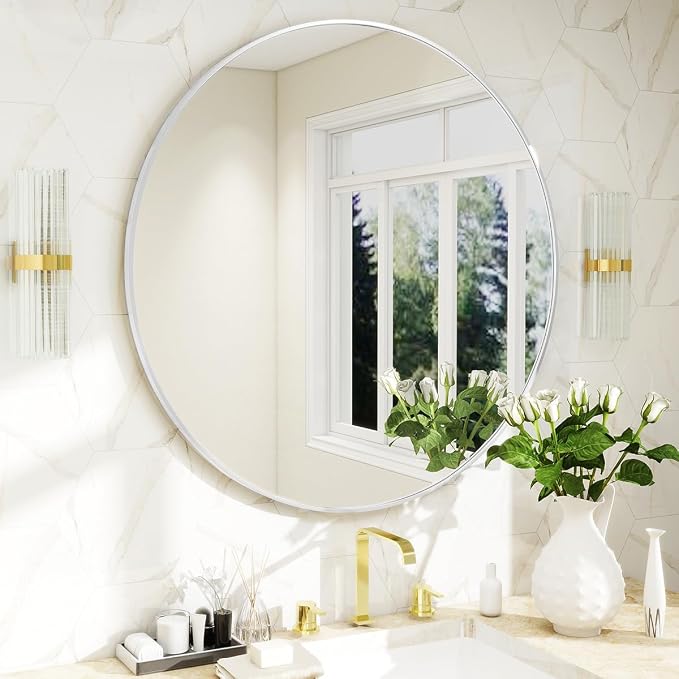 BEAUTYPEAK 20 Inch Round Mirror, Metal Frame Circle Mirror, Wall Mounted - Image 6