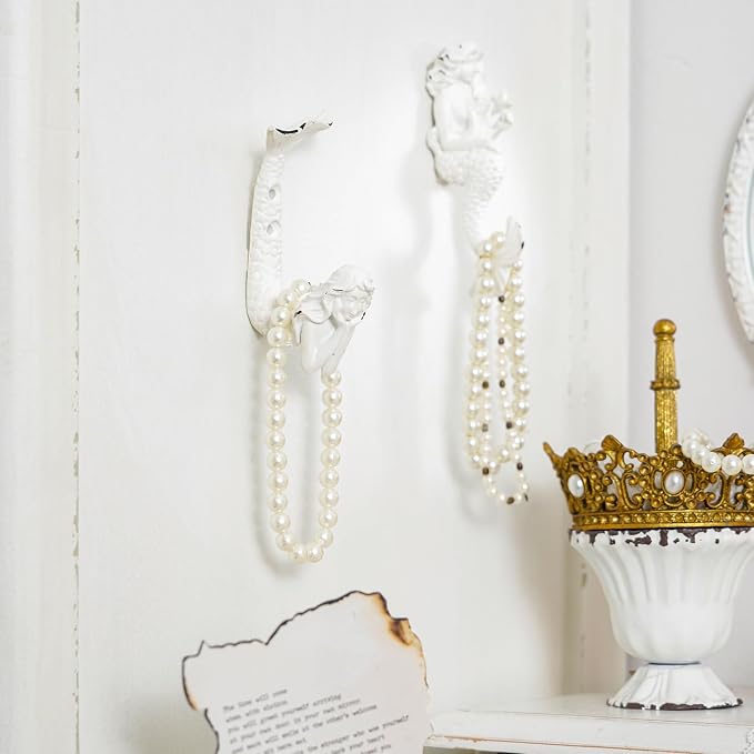 SOFFEE DESIGN 2pcs White Mermaid Shape Metal Coat Hooks, Playful Mermaid Design - Image 3