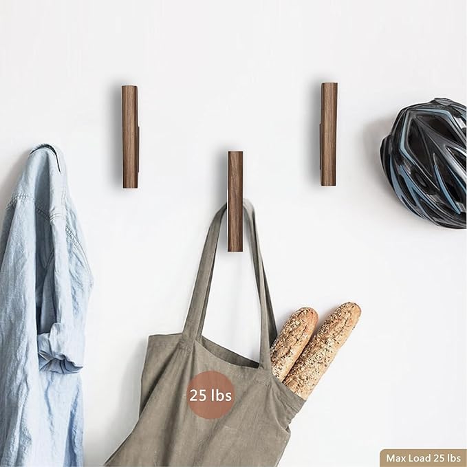 Wood Wall Hooks 4 Pack Coat Hooks Wall Mount Walnut Wooden Hooks - Image 6