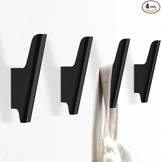 Wood Wall Hooks 4 Pack Coat Hooks Wall Mount Black Wooden Hooks by FCOWK