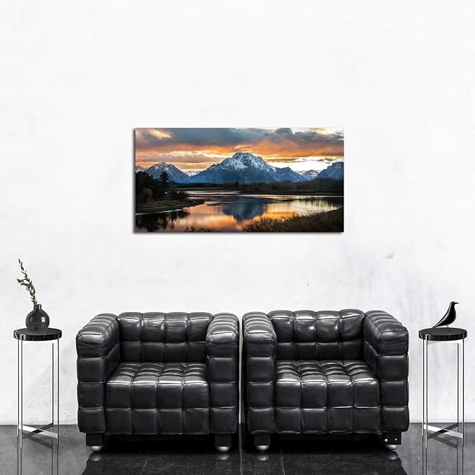 Grand Teton Mountain Wall Art National Park Posters Sunset Oxbow Bend Scenery - Image 3