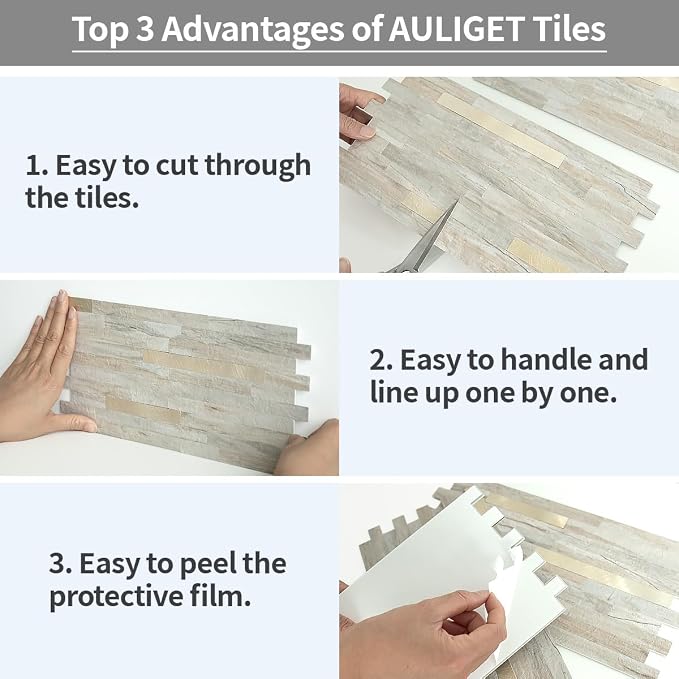 AULIGET 20 Sheets Faux Stone Peel and Stick Backsplash - Image 7