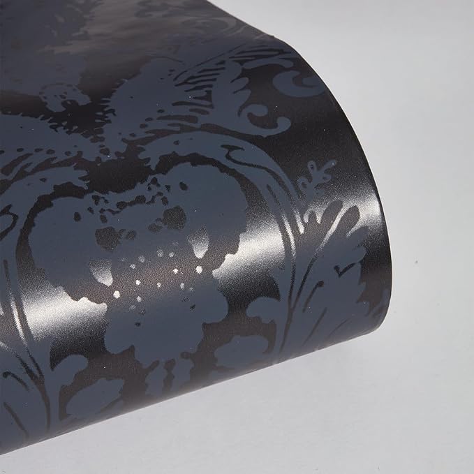 Tempaper Textured Black Damsel Removable Peel and Stick Damask Wallpaper - Image 8