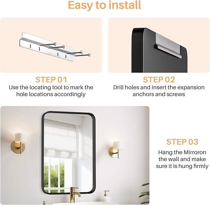Bathroom Mirror for Wall, 36x24 Inch Rounded Rectangle Mirror, Tempered Glass - Image 6