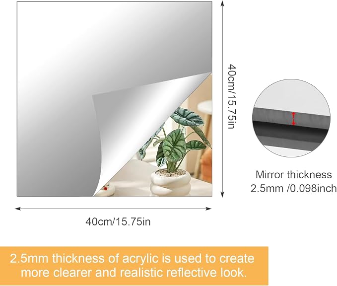 16x16 in Acrylic Mirror Sheet for Wall, 2.5mm Thick Unbreakable Non Glass Body - Image 3