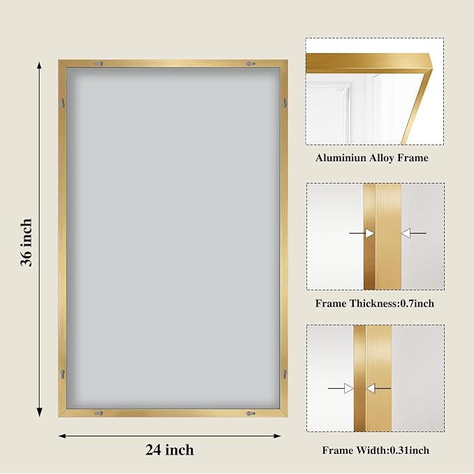 Koonmi Gold Mirrors for Wall, 24x36 Inch Bathroom Mirror, Rectangular Wall - Image 2