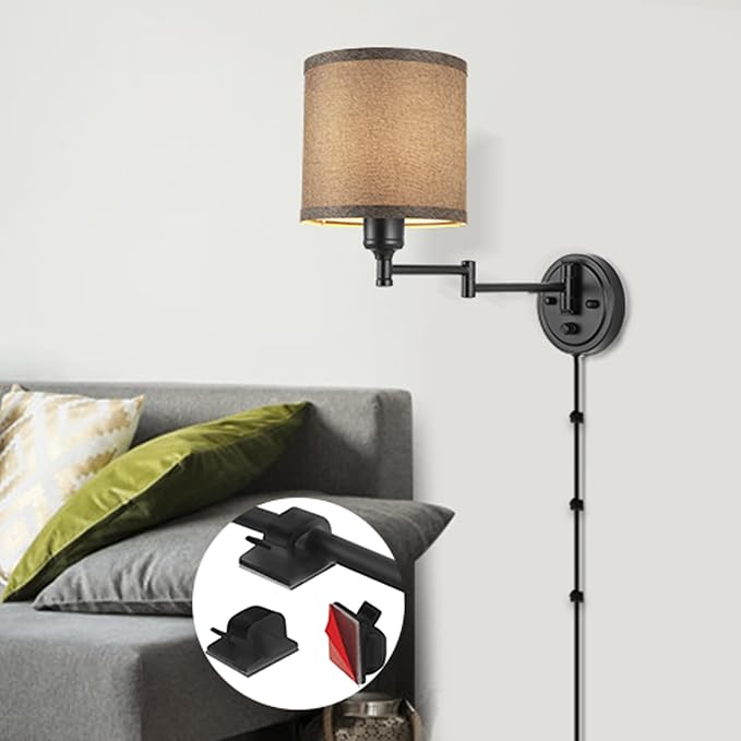 GOODATE Dimmable Plug in Wall Sconces, Swing Arm Wall Lamp, Wall Sconces Set of - Image 9