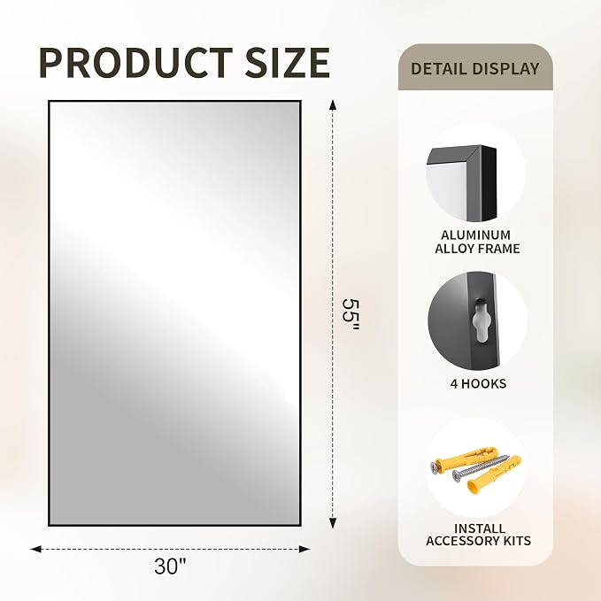 FICTOR Bathroom Vanity Mirror-Black, 55x30 Inch, Shatterproof & Anti-Rust - Image 2