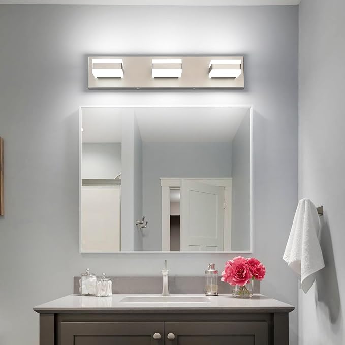 SOLFART Brushed Nickel Vanity Lights Over Mirror, 3 Light LED Bathroom Light - Image 2