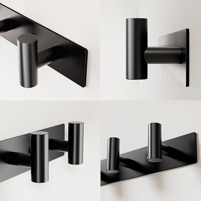 GWAAZXGZ Black Wall Mounted Coat Rack – 5 T-Shaped Pegs - Image 5