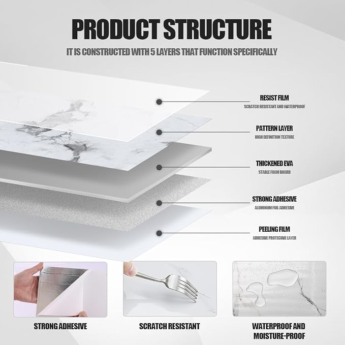 10pcs Thick Marble Peel and Stick Waterproof Wall Panels, Heat-Resistant - Image 5