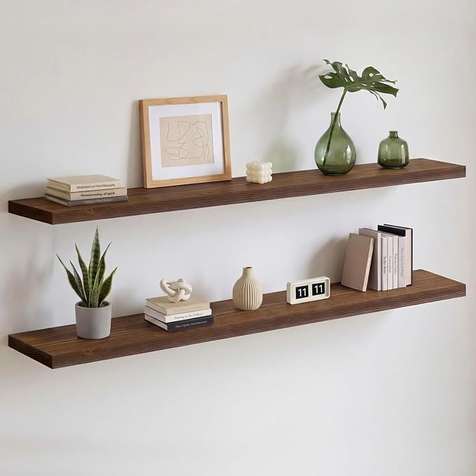 Homeforia Classic Walnut 60 inch Floating Shelf, High End Solid Real Wood Small by Homeforia