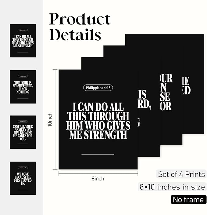 Locomiss Black Christian Wall Art Decor Posters, Minimalist Jesus Scripture - Image 2