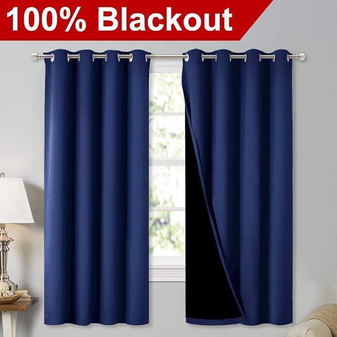 NICETOWN 100% Blackout Curtain Panels, Thermal Insulated Black Liner Curtains - Image 2