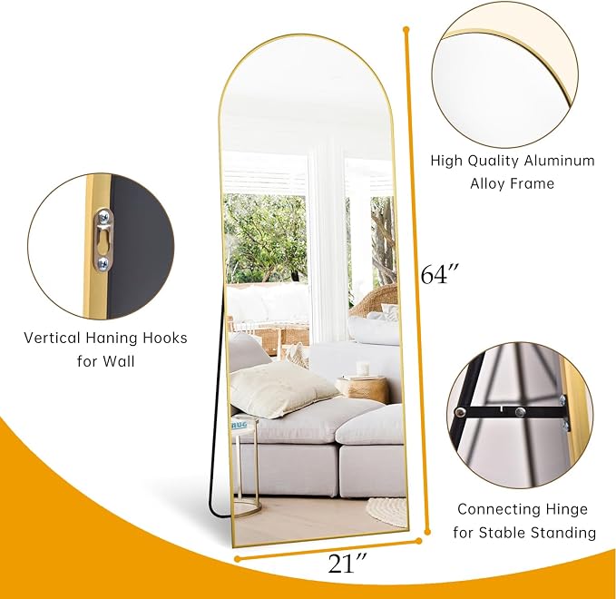 Dewfig Arched Full Length Mirror, Full Body Mirrors - Image 6