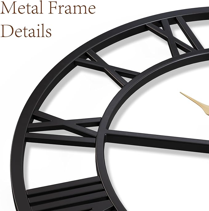 Vantic 24 Inch Large Wall Clock, Roman Numeral Metal Oversized Wall Clocks - Image 6