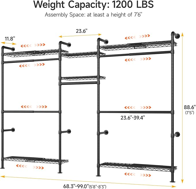 ONBRILL H3 Plus Expandable Wall Mounted Closet System, 5.7FT-8.2FT Closet - Image 2