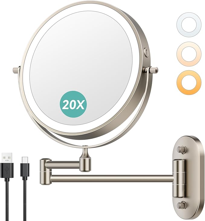 Auxmir 8'' Wall Mounted Lighted Makeup Mirror, 3200mAh Rechargeable by Auxmir