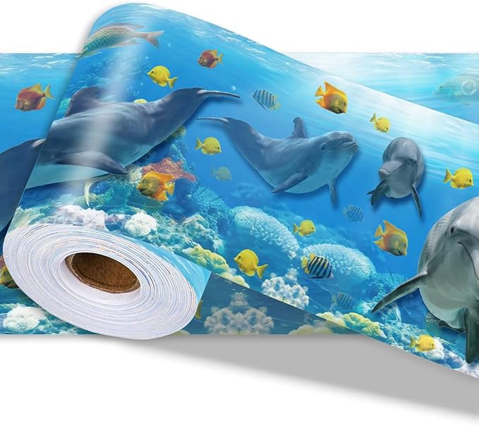Ocean Wallpaper Border Wall Border Trim Peel and Stick 19.7 x 4 Inch Ocean by PRESSINART