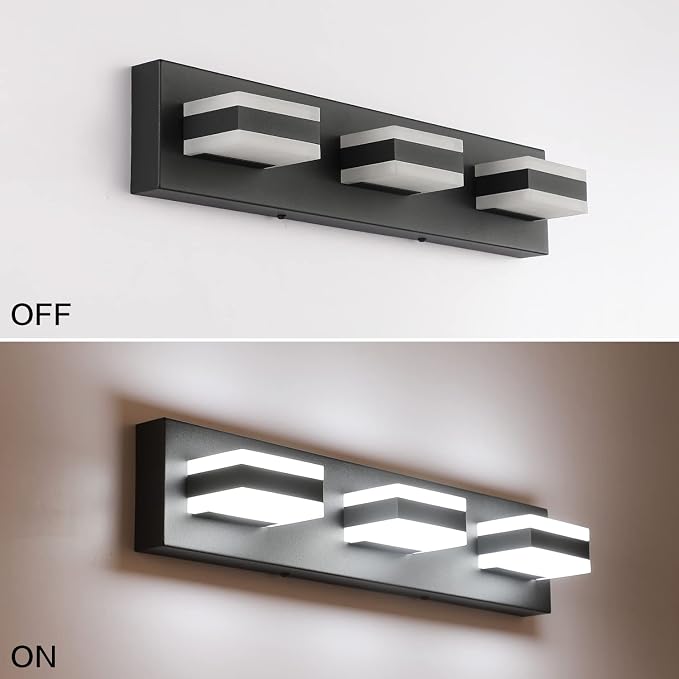 SOLFART LED Black Bathroom Vanity Light Fixtures Over Mirror 3 Lights Bath - Image 4