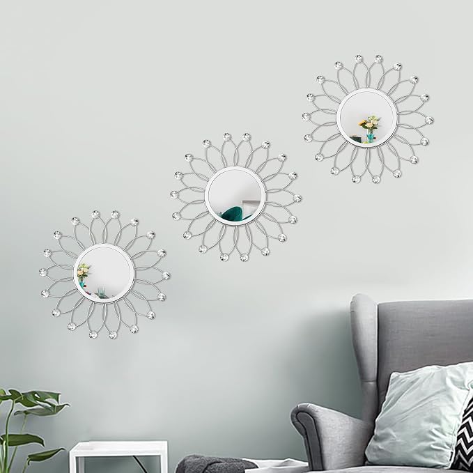 3 Pack Metal Mirrors for Wall Sunburst Wall Mirrors Home Décor Decorative - Image 6