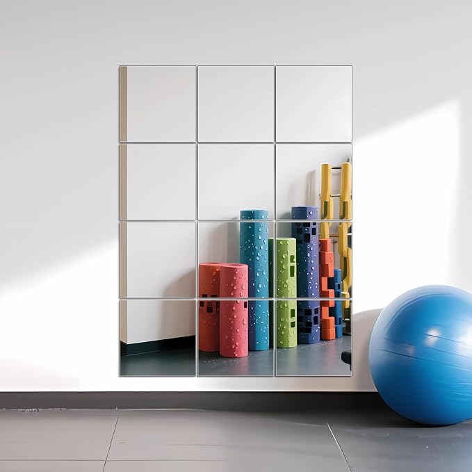 Ruomeng Home Gym Mirrors 12 Inch x 12Pcs Wall Mounted Mirror Glass Frameless - Image 7