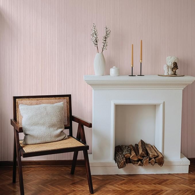 Tempaper Textured Metallic Pink Faux Grasscloth Removable Peel and Stick - Image 4