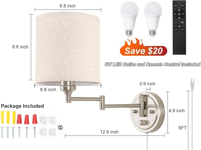 Plug in Wall Sconces with Remote Control, Dimming & Adjustable Colors - Image 5
