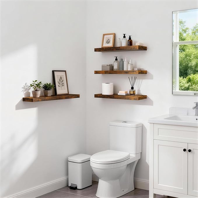 BAYKA Floating Shelves Set of 2, 22.5 inches Farmhouse Rustic Wood Wall Mounted - Image 2